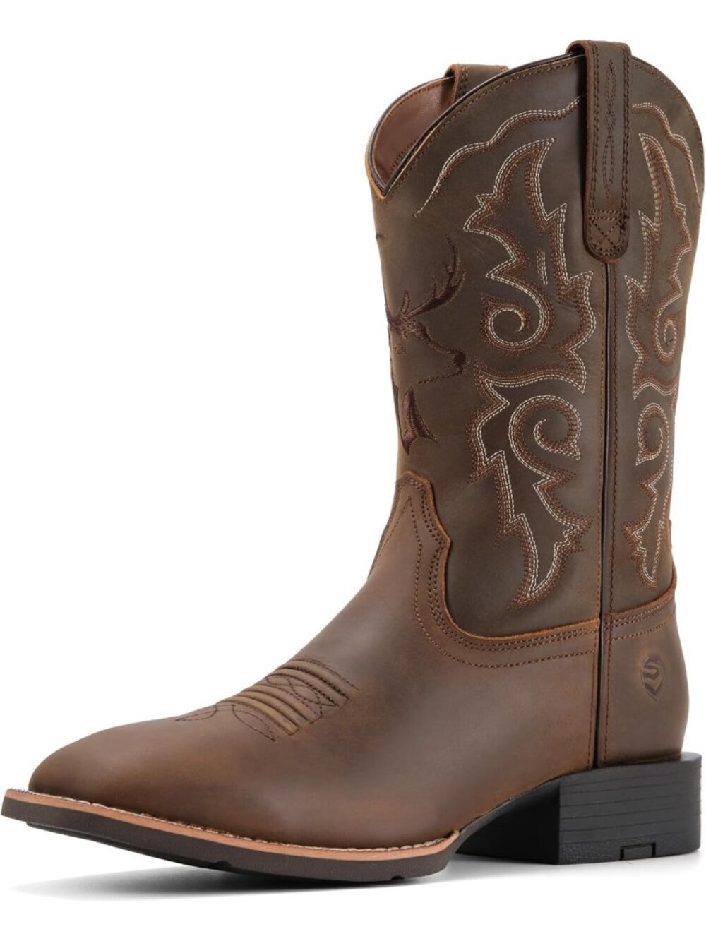 Men's Brown Classic Pull On Mid Calf Wellington Square Toe Western Cowboy Boot
